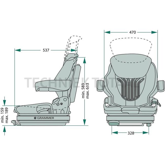 GRAMMER Staplersitz Primo XL luftgefedert stoff, Spurweite 330 mm, 24 V | 1293478
