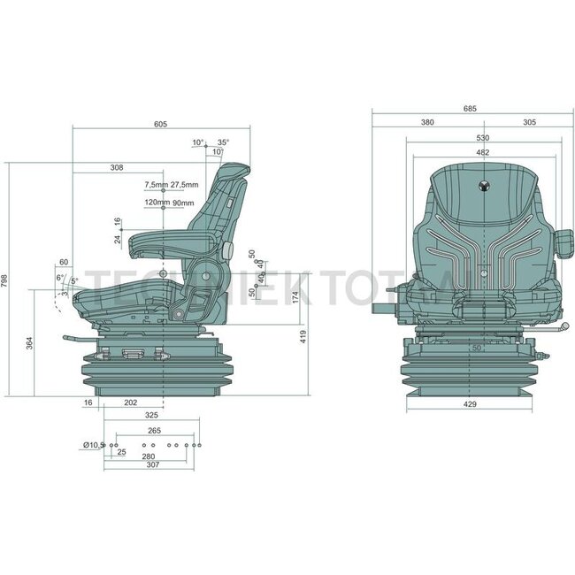 GRAMMER Maximo XT Professional MSG97AL/731 - 2401314123, 1314123, 1 314 123 | passend für: Fendt SCR und S4 | Federung: luftgefedert | Polsterart: Stoff | Sitzkontaktschalter: Ja | Spurmaß: 380 mm | Sitzbreite: 530 mm | Joystickkonsole: Ja | Seitenhorizontalfeder