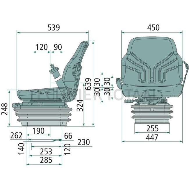 GRAMMER Compacto Basic XM MSG283/520 - 2401341911, 1341911 | Federung: mechanisch | Polsterart: PVC | Sitzkontaktschalter: Ja | Spurmaß: 225 mm | Sitzbreite: 450 mm | Gurtsystem: Optional | Länge: 539 mm | Höhe: 639 mm | Sitztyp: MSG283/520 | Technische Daten: •