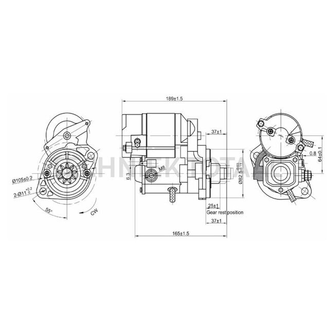 HELLA Anlasser 12 V, 1,4 kW, 9 Zähne, Ø 83 mm, 2 Bohrungen, rechtsdrehend