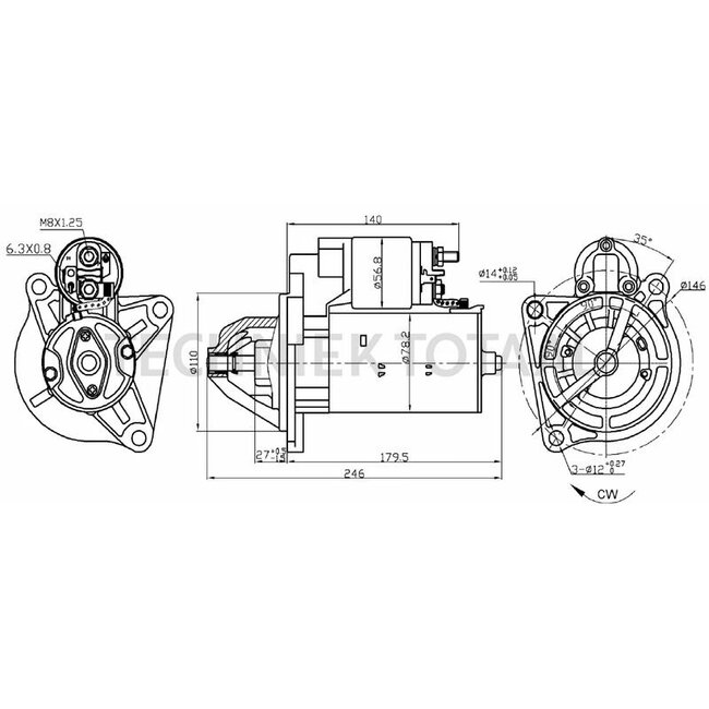 HELLA Anlasser 12 V, 2,5 kW, 9 Zähne, Ø 110 mm, rechtsdrehend