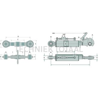 GRANIT Mechanische topstang cat. 1/1, draadspindel, 300 - 325 mm, M30 x 3