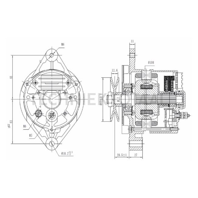 HELLA Alternator 14 V, 33 A, pulley Ø 82 mm, 1 groove Massey Ferguson | 8EL 015 643-181, 1875955M1, 1895271M91, 1897264M91