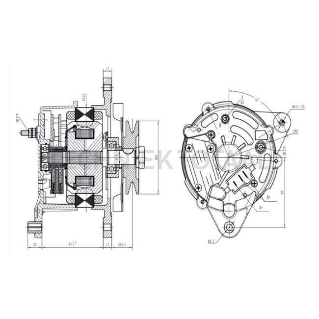 HELLA Generator 14 V, 65 A, Riemenscheibe Ø 90 mm, 1 Nut Massey Ferguson 1007 | 8EL 015 643-211, 3538541M91