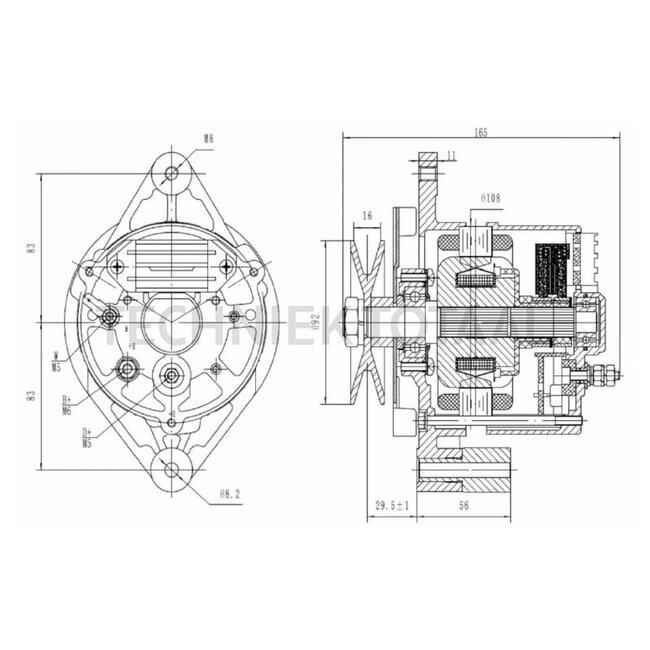 HELLA Generator 14 V, 33 A, Riemenscheibe Ø 92 mm, 1 Nut | 8EL 015 643-191, 2.9439.070.0, 2.9439.170.0, AL207585, AL23434