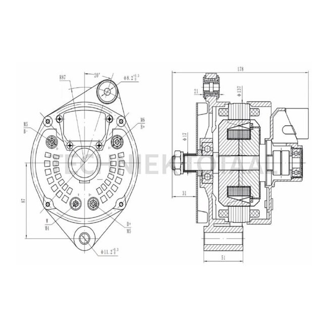 HELLA Lichtmaschine 28 V / 60 A, ohne Riemenscheibe, Volvo CE / BM | 8EL 015 643-421, VOE11063163