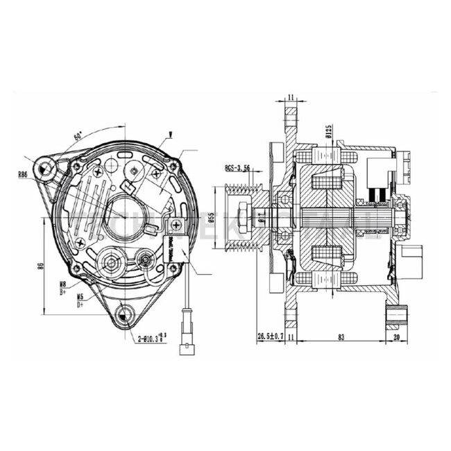 HELLA Alternator 14 V / 120 A, pulley Ø 55 mm, 8 grooves | 8EL 015 643-491, 47383500, 48195715, 87311822