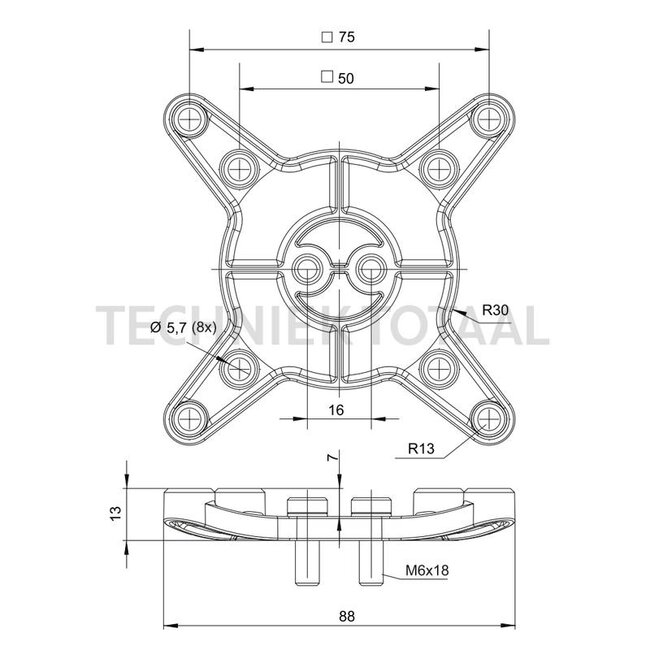GRANIT Adapter plate VESA 50/75 aluminum, hole spacing 50 / 75 mm