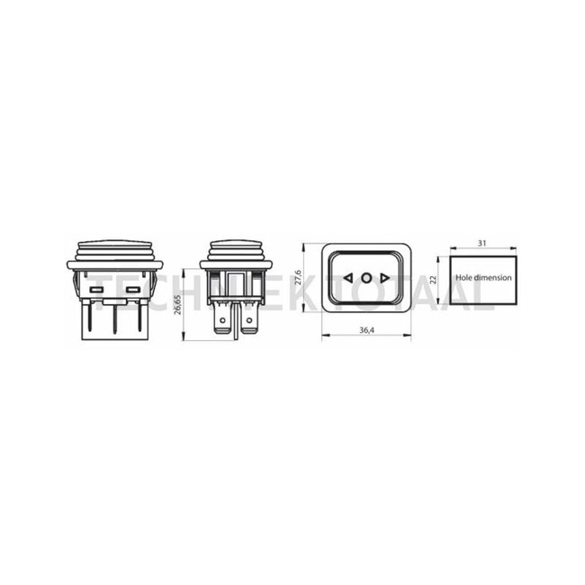 GRANIT Marquardt rocker switch 36,4 x 27,6 x 26,65 mm, IP66, black | TR-1939.3314-00