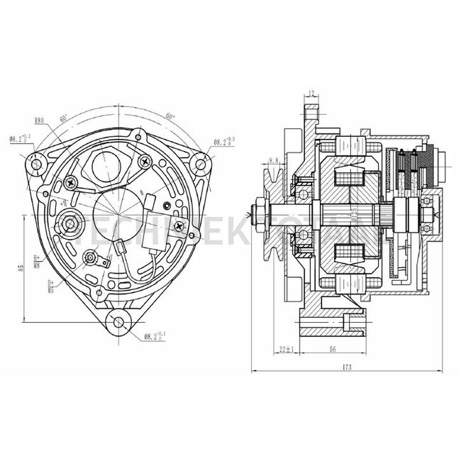 HELLA Dynamo 14 V / 65 A, poelie Ø 73 mm, 1 groef, Case IH, Fendt | 8EL 015 643-101, 130100090739, 130100090744, 1532068C1, 1532068C2