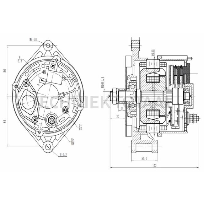 HELLA Lichtmaschine 14 V / 65 A, ohne Riemenscheibe, Case IH, John Deere | 8EL 015 643-311, A187873, SE501387, TY6799