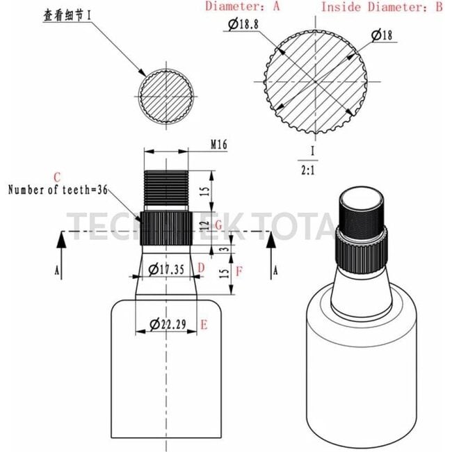 FJDynamics Stuuradapter 49# Sleeve, 48 tanden, naaf Ø 22,3 mm, 75 mm