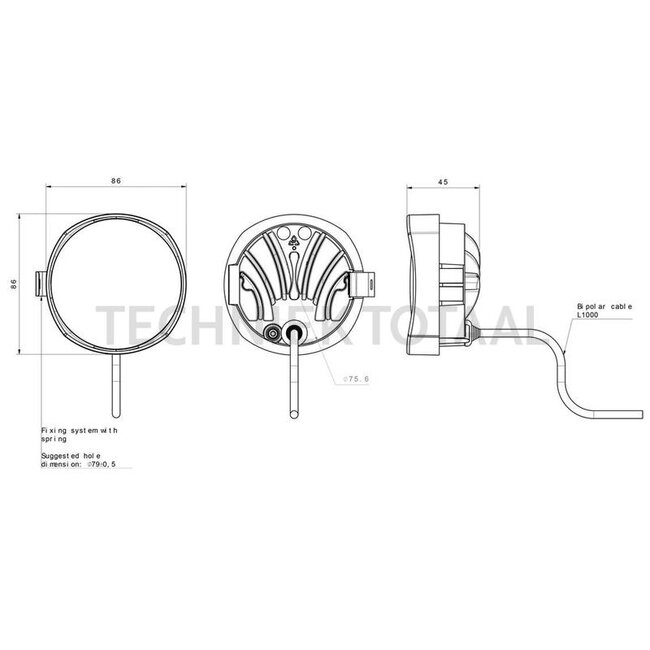 Vignal CARBONLUX RC 850 LED 12 W, 850 lm, 86 x 86 x 45 mm, open cable ends