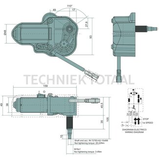 GRANIT Wiper motor 12 V, 110°, M16 x 1, M8, 60 mm, 35 mm