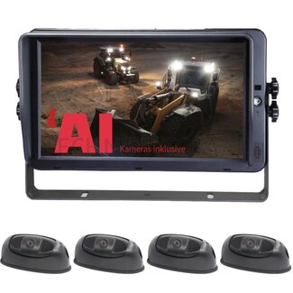 GRANIT 360° AI Videosystem 10,1 Zoll Monitor mit 4 AI-Kamera's 1080p
