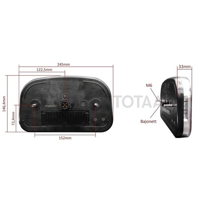 GEKA LED Heckleuchte BETA rechts Rückfahrscheinwerfer 245 x 146,4 x 33 mm, 12 V | BBSRR33R