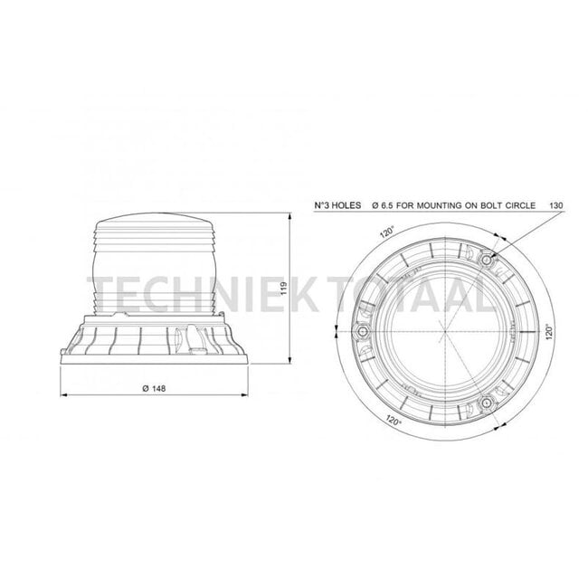 Vignal LED zwaailamp Ø 148 mm, 10 - 110 V, 3 bouten Linde, Still | 0009741800, 0009741801, 0009741829, 0714003, 1067782-001