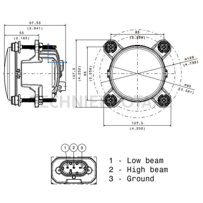 SACEX LED koplamp grootlicht en dimlicht 9 - 32 V, Ø 90 mm
