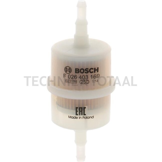 BOSCH Brandstofvoorfilter leidingfilter D 48 mm, H 117,5 mm, aansluiting 6/7,2 mm | F026403169, 0450904149, 0450904159, 269212, 47411638