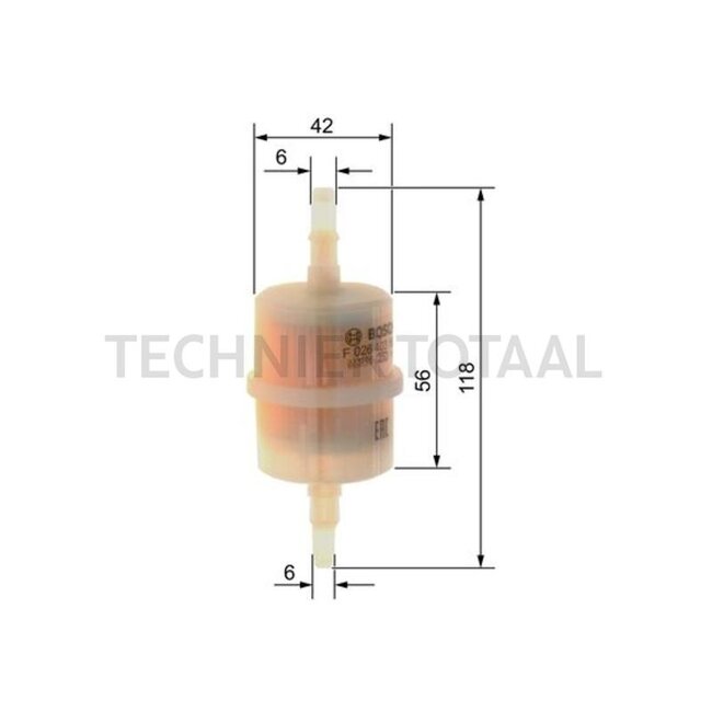BOSCH Brandstofvoorfilter leidingfilter D 48 mm, H 117,5 mm, aansluiting 6/7,2 mm | F026403169, 0450904149, 0450904159, 269212, 47411638