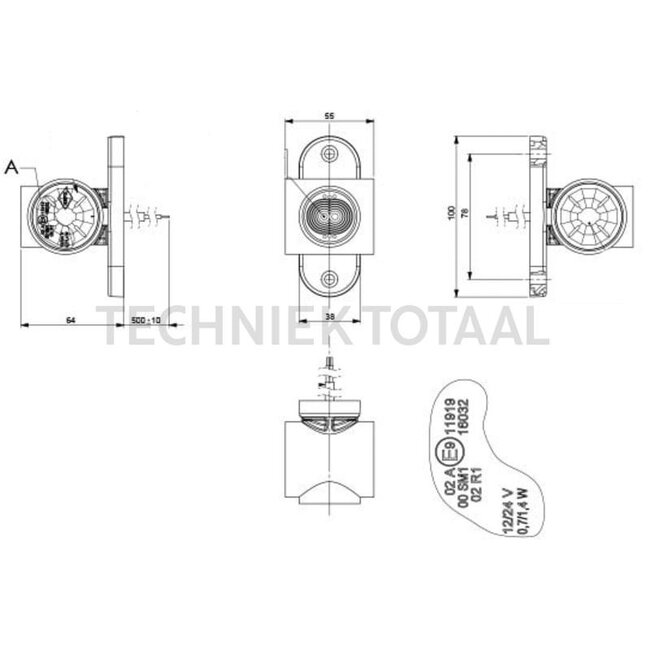 GRANIT LED outline marker lamp 12 / 24 V, 4 LED's, 0,7 / 1,4 W, cable 500 mm