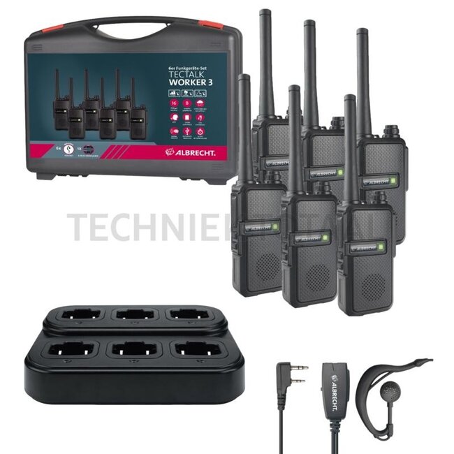 Albrecht Tectalk Worker 3 PMR446 kofferset met standlader - 6 stuks