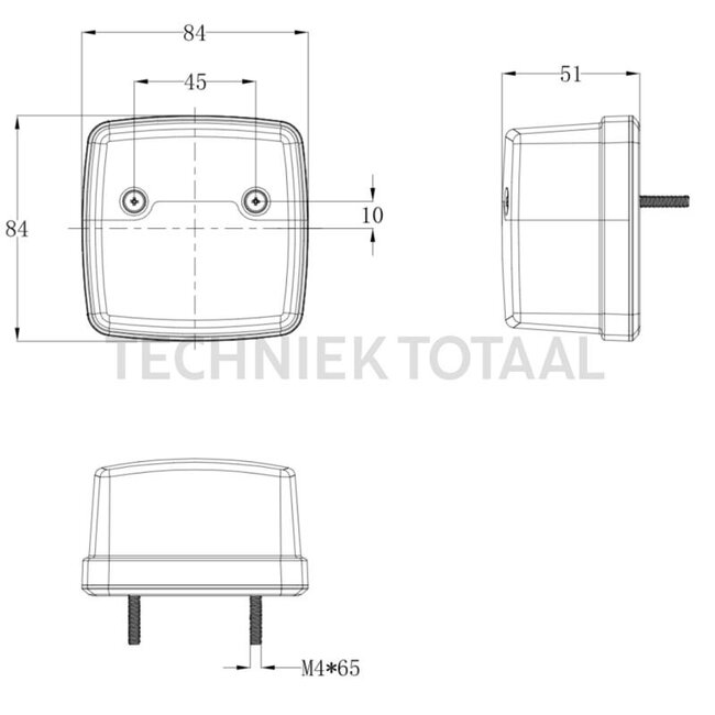GRANIT Knipper-breedtelamp LED 12 / 24 V, 84 x 84 x 51 mm, kabel 4000 mm | 0 605329 10, 043 65082, 3 121089 R91, 3 141 070 M1, 3 476 059 M91