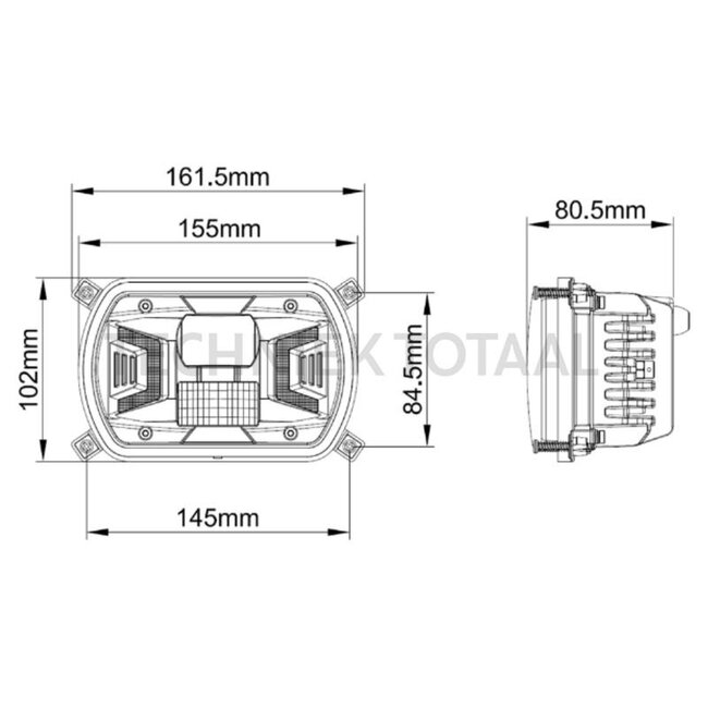 GRANIT Hauptscheinwerfer LED Vierkant 155 x 102 x 80,5 mm, H4, 12/24 V, Einbau | 1013236, 5089987