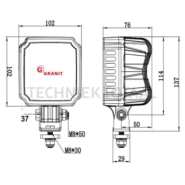 GRANIT Werklamp LED 30 W, 3990 lm, 102 x 102 x 76 mm, 12 / 24 V
