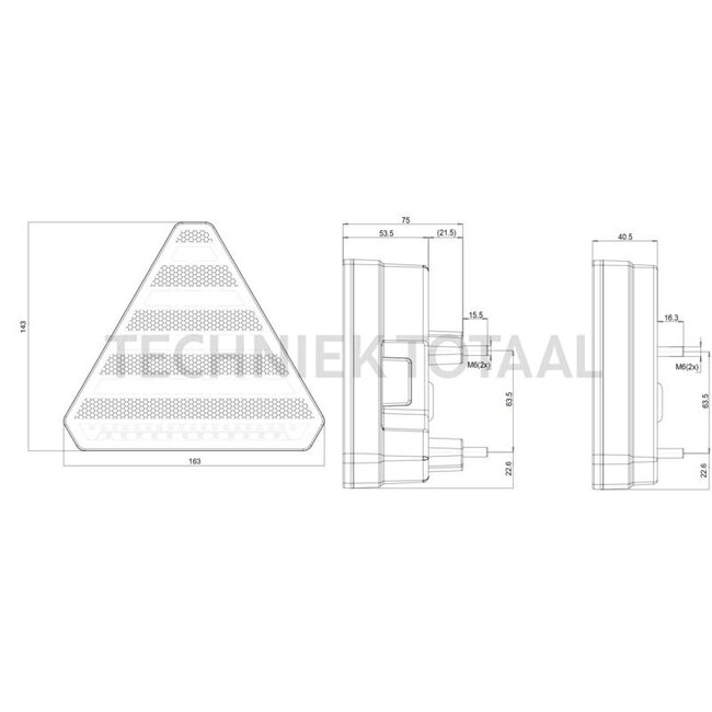 GRANIT LED rear light driehoek 12 / 24 V, 163 x 143 x 75 mm, M6