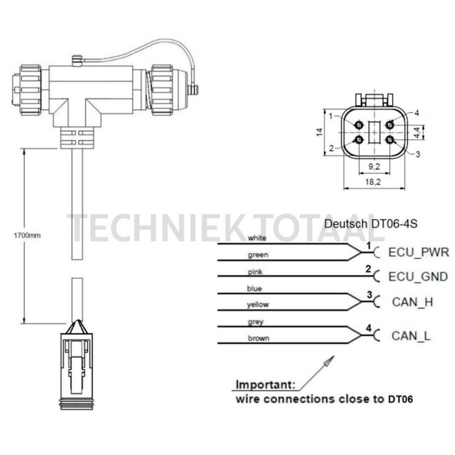 Isobus InCab T-adaptor DT06-4S, 1700 mm