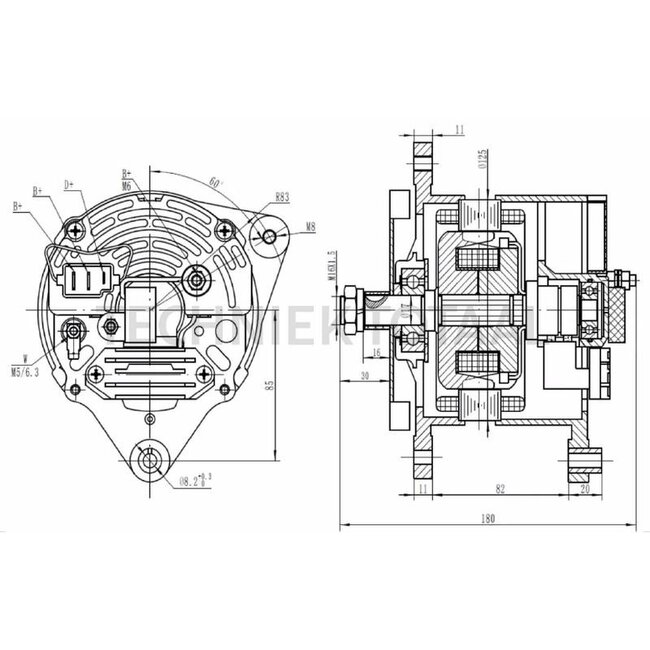 HELLA Alternator CA564IR 14 V / 65 A, pulley Ø 66 mm, 1 groove | 8EL 012 427-401, 2871A163, 3760524M91