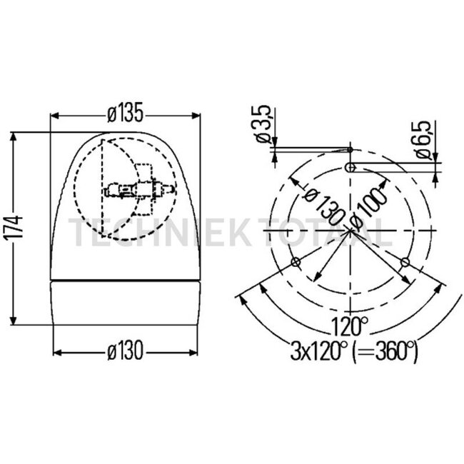 HELLA Rundumleuchte KL Rotafix Halogen orange 12/24 V, Ø 130 mm, Anbau | 2RL 007 337-041
