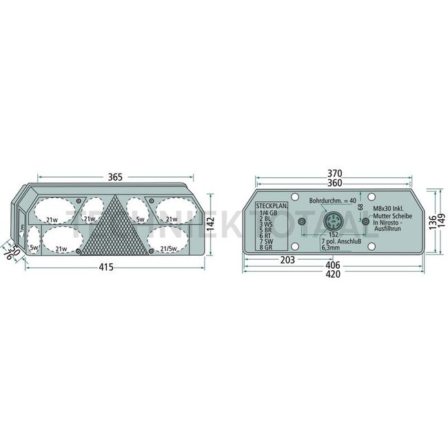 ASPÖCK Rücklicht Ecopoint I rechts 415 x 148 x 75 mm, 24 V