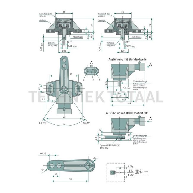GRANIT Winkelsensor 120°, 10 - 30 V DC, 4 - 20 mA, IP67, Kugellager
