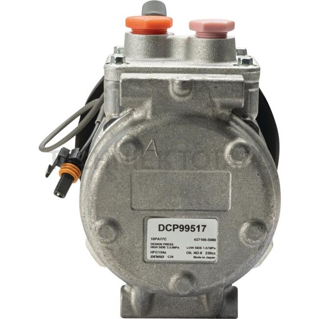 Denso Air conditioning compressor 12 V, R 134a, pulley Ø 140 mm, 8 grooves John Deere | DCP99517, AH169875, RE46609, RE52454, RE52508