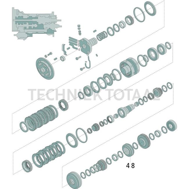 DANA Spicer Synchro unit, complete 16 x 16 tray 4de / 5de New Holland TS90 - TS115 | F2NN7124AA, 81875573, 3208773