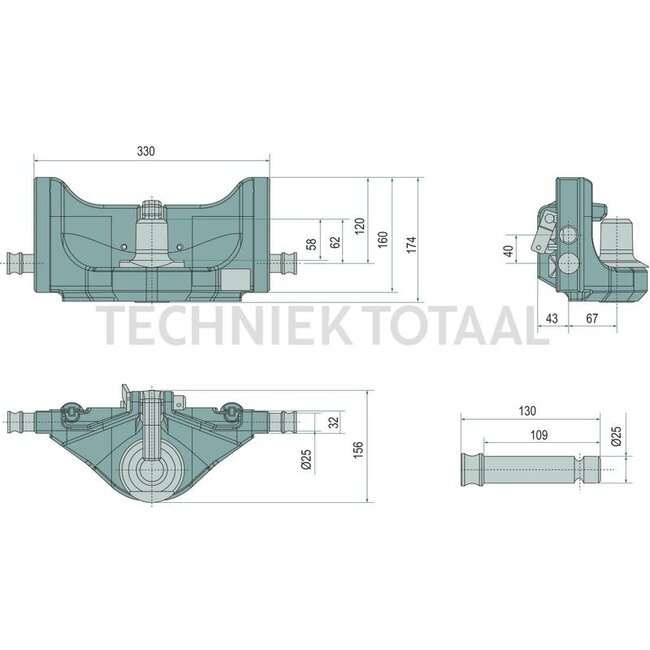 Scharmüller Piton Fix 89,3 kN, 3000 kg, rail 330 mm, John Deere groen