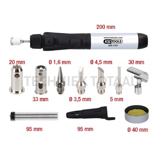 KS Tools Micro-soldeerset gassoldeerbrander bis 1.300 °C - 10-teilig | 960.1160