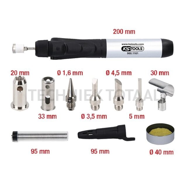 KS Tools Micro-soldeerset gassoldeerbrander tot 1.300 °C - 10-delig | 960.1160