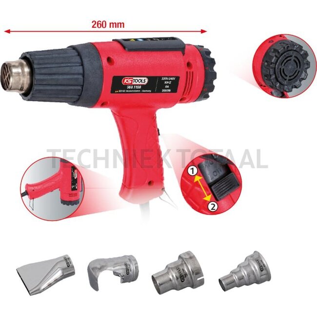 KS Tools Heißluftfön Satz 2000 W, 255 mm, mit 4 Mundstücke | 960.1190