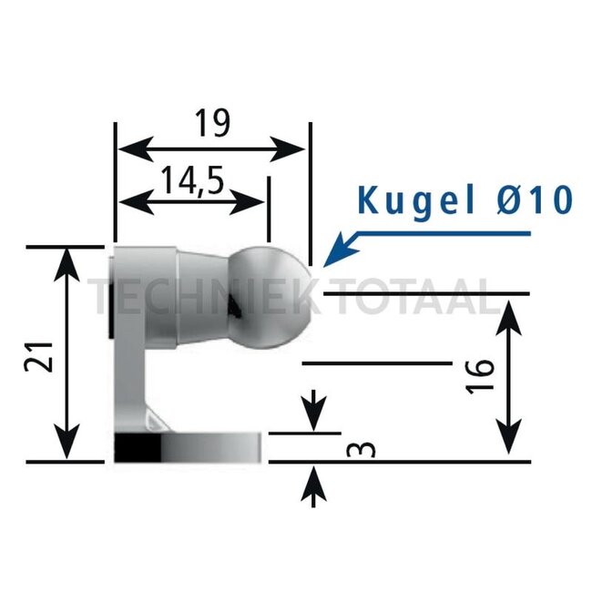 Stabilus Winkelblech 46,2 x 19 x 21 mm, 500 N, Kugel-Ø 10 mm, 24 g
