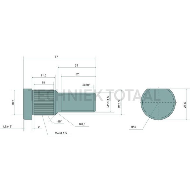 DANA Spicer Wielbout M18 x 1,5, 60 mm eindaandrijving vooras 730 | 733.06.053.01, 7330605302, 84021779, F334.310.020.440, F411.301.021.290