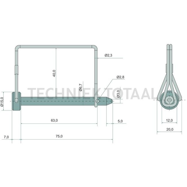 GRANIT Rohrklappstecker galvanized A 6,7 mm, B 75 mm, C 60,7 mm, D 15 mm