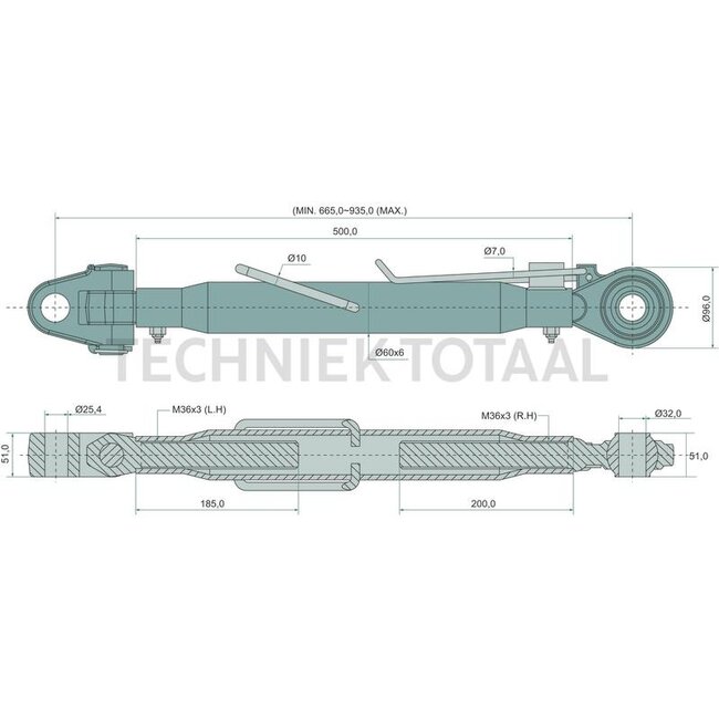 GRANIT Mechanischer Oberlenker Gabelkopf/Kugelgelenk, Kat. 2/3, 665 - 935 mm