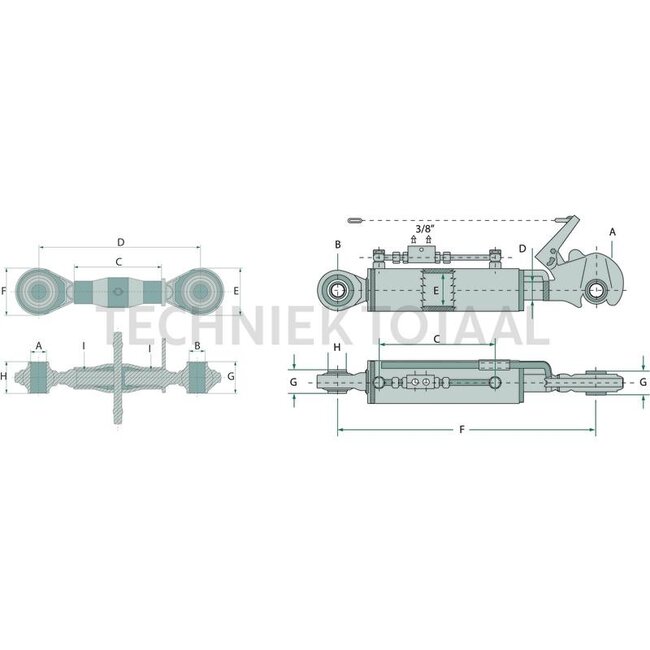 GRANIT Mechanische topstang draadspindel/draadspindel, cat. 2/2, 505 - 740 mm