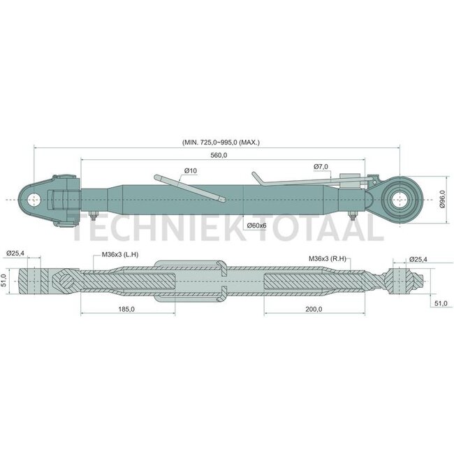 GRANIT Oberlenker Gabelkopf/Kugelgelenk Kat. 2/2, 560 mm, 725 - 995 mm