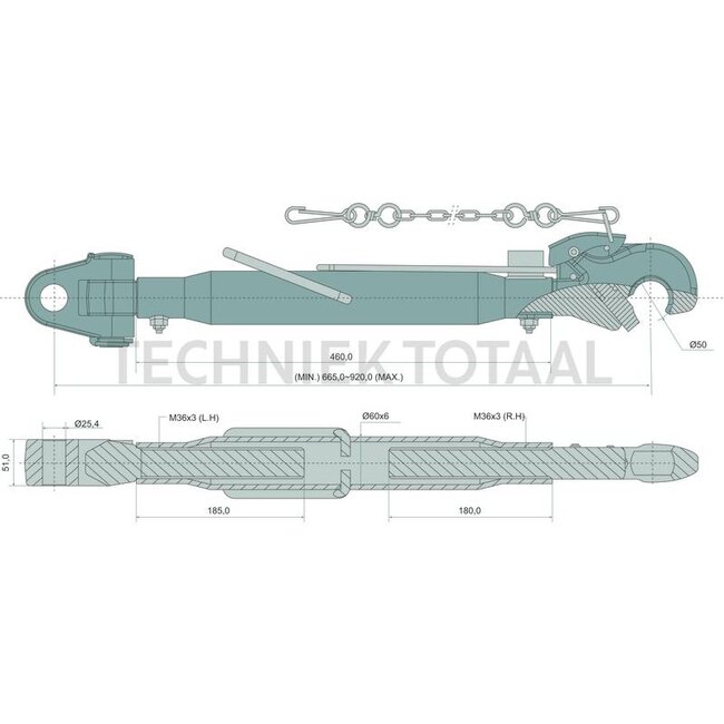 GRANIT Oberlenker Fanghaken/Gabelkopf Kat. 2/2, 460 mm, 665 - 920 mm