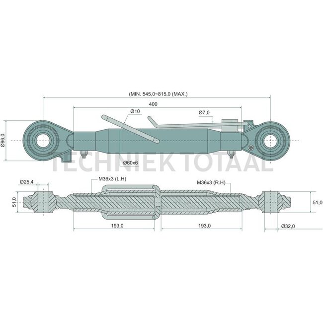 GRANIT Top link threaded spindle/threaded spindle cat. 2/3, 400 mm, 545 - 815 mm