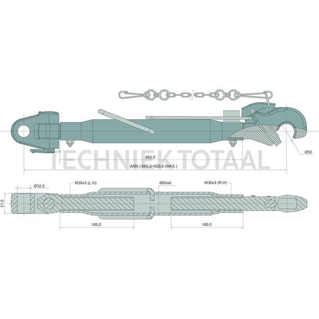 GRANIT Topstang vanghaak/gaffelkop cat. 3/2, 460 mm, 665 - 920 mm